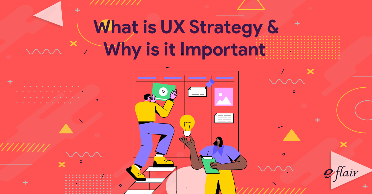 A visual representation of a UX Strategy concept with icons and text